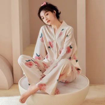 2023 nou cu mâneci lungi pijamale femei de primăvară și de toamnă bumbac parfum coreean haine de acasă pot purta ins vânt costum.