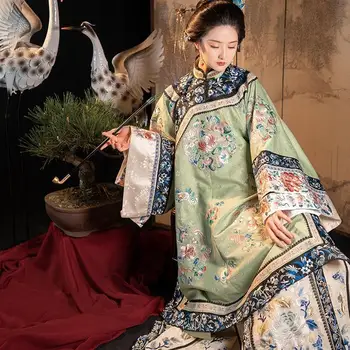 5 De Culoare Retro Industria Grea Epocă Haine Femei Qing Flori Imprimate Vrac Maneca Lunga Rochie Cheongsam Qipao Cospaly