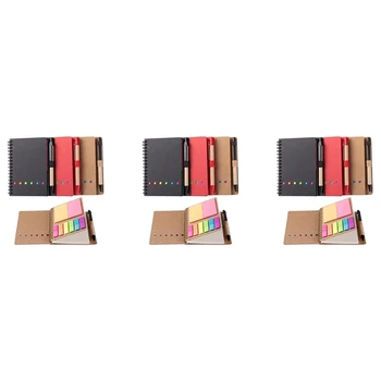 9 Pachete De Spirală Notebook Carnețel Căptușite Notepad Cu Pen-Ul In Suport, Note Lipicioase, Pagina Marker De Culoare Index File De Steaguri