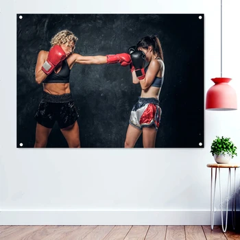 Boxer de sex feminin Infracțiune și de Apărare Tapet Bannere, Steaguri Decor sală de Gimnastică Antrenament de Box Poster Autocolant de Perete de Fundal Pânză Agățat