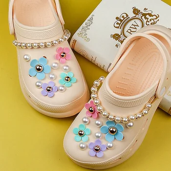 Croc Farmece De Lux Perle&Flori Colorate Pantofi Set De Decorare Pentru Copii, Femei Sandale Jibz Cros Accesorii Transport Gratuit