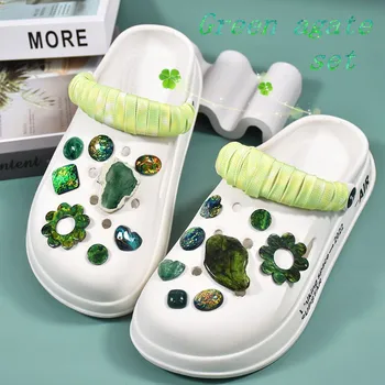 Croc Farmece Pachet Agat Verde Set de Accesorii de Lux Decor Frumos Uri Populare Podoabă pentru Saboți Sandale Trendy Cadouri