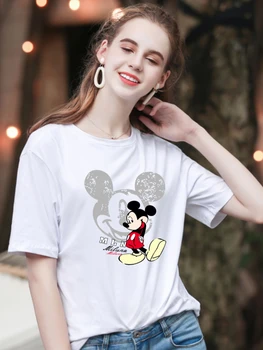 Disney Mickey Mouse Graphic T Camasa Fete Maneca Scurta din Bumbac Tricouri Vrac Alb Negru Topuri 2023 Haine de Vară pentru Fete