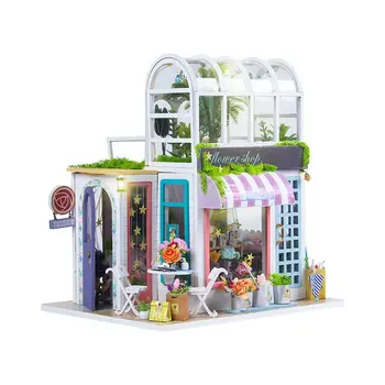 Diy Magazin De Flori Casa Din Lemn In Miniatura Clădire Kituri De Case Papusa Cu Lumină De Mobilier Casă De Păpuși Jucărie Pentru Fete, Cadou De Ziua De Nastere
