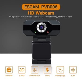 ESCAM PVR006 USB Webcam Full HD 1080P Cu Microfon de Anulare a Zgomotului Skype Live Streaming Camera Pentru Calculator