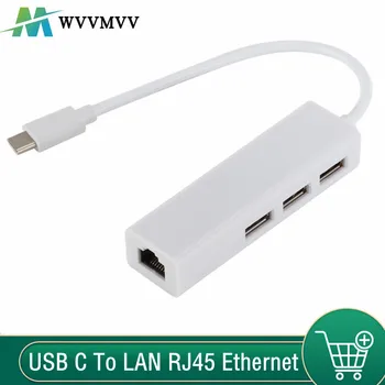 HUB USB 3.1 de TIP C pentru Rețea Ethernet Adaptor LAN 100Mbps RJ45 USB-C Cu 3 Porturi HUB USB Splitter Pentru MacBook Pro Laptop