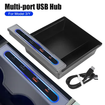 Hub USB Incarcator Consola centrala Tavă Organizator pentru 2021-2023 Tesla Model 3/Y Accesorii de Interior Cotiera Ascunse Cutie de Depozitare