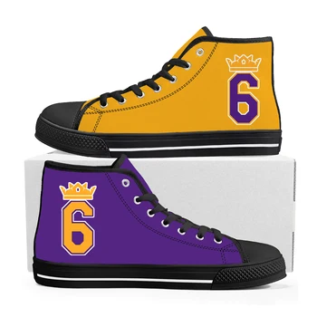 Los Angeles Baschet Regele Numărul 23 6 de Înaltă Top Adidasi Barbati Femei Adolescent Canvas Sneaker de aur violet Pantofi la comandă