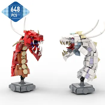 MOC Creative Serie de Incendii Dragon și Ice Dragon Blocuri de Afișare Model cu Suport de Cap de Dragon Bust Set de Cărămizi Jucarii