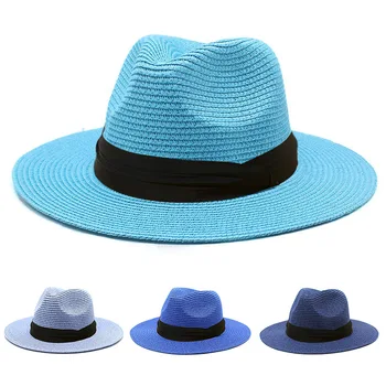 Noi Femeile Margine Largă Panama Pălărie de Paie de Culoare Solidă pentru Bărbați Jazz Trilby Fedoras Capac de Vest Cowboy de Călătorie Soare-umbrire Găleată Pălării