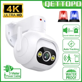 Qettopo 4K 8MP WIFI Camera PTZ Zoom 10X de Urmărire Automată Sunet de Alarmă de Securitate CCTV Lumina de Poliție de Supraveghere IP Camera iCam365