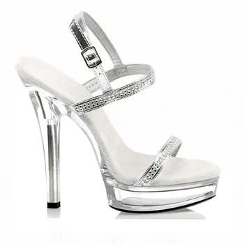 Rochie frumoasă tocuri inalte 13cm sexy cristal platforma de dans pol de argint curea pantofi de nunta