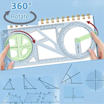 Rotativ Multi-funcție Geometrice Desen Riglă Gradată de Învățare Instrument de Măsurare Matematică Funcția de Conducător Creative Papetărie