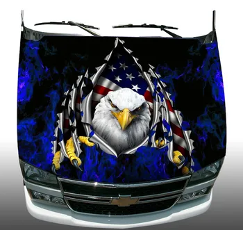 Steagul American eagle par albastru flacără de foc camion masina capota folie de vinil grafic decal