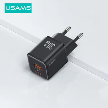 USAMS Dual USB Încărcător Rapid 30W Tip C PD Quick Charge 3.0 Încărcător de Telefon pentru iPhone 15 14 13 12 11 Pro Max Xiaomi Tableta Samsung