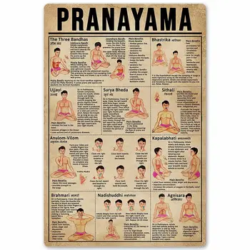 Yoga Pranayama Tipuri de Postere Decor de Perete de Arta de Imprimare Placa Decor Camera de Cunoștințe științifice Retro Decor Baie 8x12 Cm
